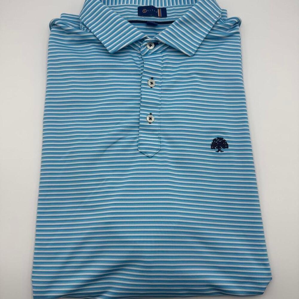 Stitch golf polo light blue white size XL. Embroidered tree logo on chest